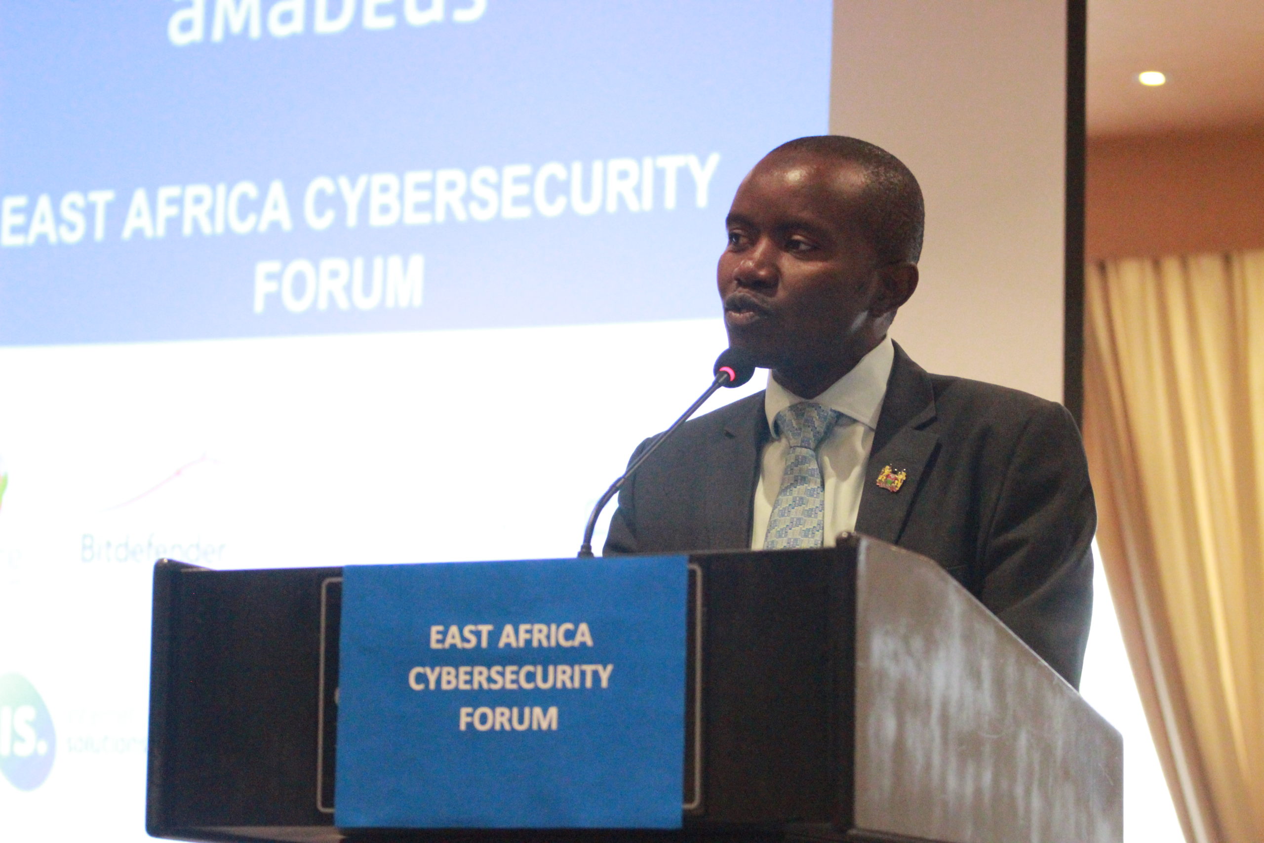 Hon. Joe Mucheru, CS Ministry of ICT, speaking at the East Africa Cybersecurity forum by Amadeus on May 5th 2017