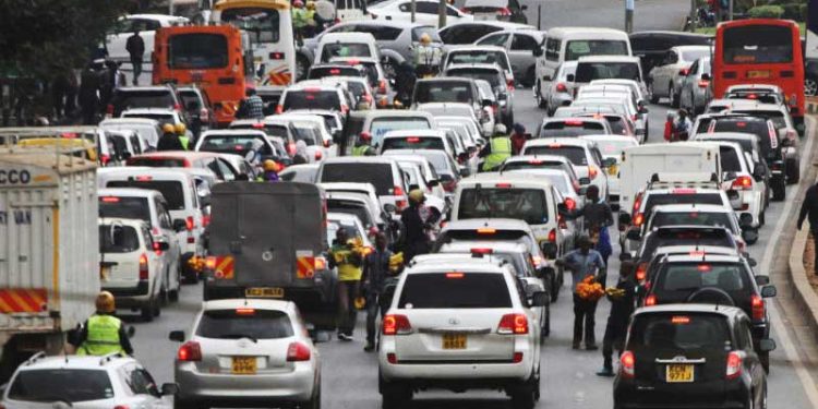 Traffic jam along University way, Nairobi. [Elvis Ogina, Standard]