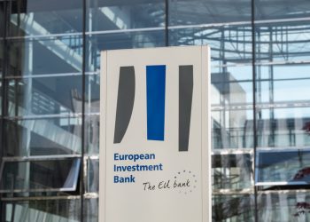 Luxembourg City / Luxembourg - 05 01 2019: European Investment Bank - EIB - sign and logo. The EIB is a publicly owned international financial institution and its shareholders are the EU member states.
