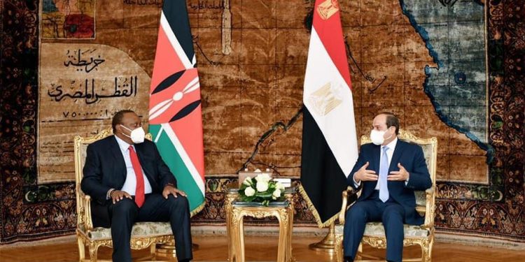 Kenya's President Uhuru Kenyatta made a stopover in Egypt where he paid a courtesy call to Egyptian counterpart President Abdel Fattah Al-Sisi - Source; State House Nairobi