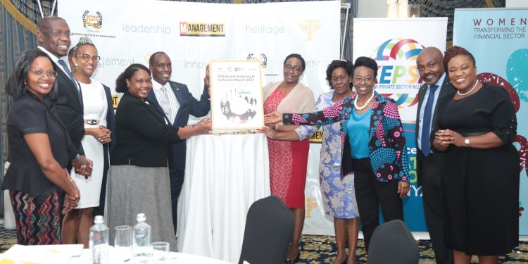 Women and Male Business leaders at the launch of Board Diversity and Inclusion Study Report in Nairobi on Oct 14, 2021