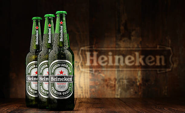 Poznan, Poland - December 18, 2015: Heineken Lager Beer is the flagship product of Heineken International which owns over 125 breweries in more than 70 countries