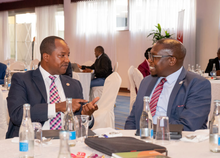 Interim Absa Bank CEO Yusuf Omari (left) discusses alongside NSE CEO Geoffrey Odundo during a deep dive session of the African Financial Markets Index (AFMI) 2022