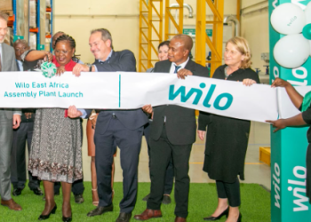 Water Cabinet Secretary Alice Wahome joins top officials from Wilo in cutting Ribbon to mark operations of Pumps and Pump System Assembly Plant In Nairobi (PHOTO: Courtesy)
