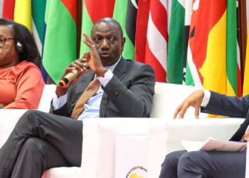 President William Ruto making a point in Dar Es Salaam during the Africa Heads of State Summit on Human Capital.