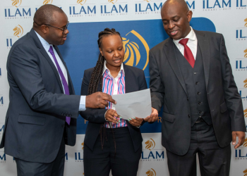 (L-R) ILAM Fahari I-REIT CEO Raphael Mwito,  Dyer and Blair Investment Bank Director Cynthia Mbaru and  ILAM CEO Einstein Kihanda during a media briefing on the proposed conversion of ILAM Fahari I-REIT from an Unrestricted I-REIT into a restricted I-REIT and redemption offer that  that opens on Wednesday.