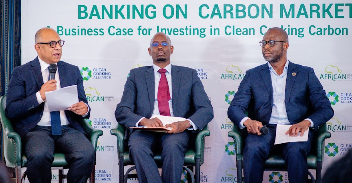 (L-R)- Feissal Hussain, CCA's Director for Innovative Finance, Paul Muthaura, CEO Africa Carbon Markets and Franck Adjagba, Group Director of Business Development, Africa Guarantee Fund.