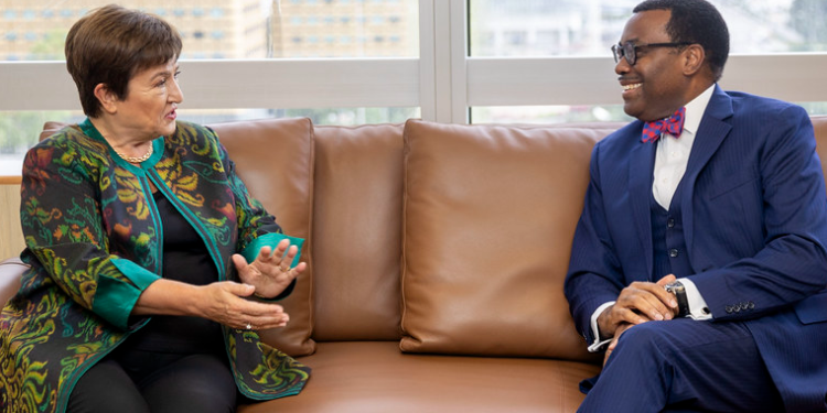 IMF MD Kristalina Georgieva (L) and AfDB President Dr Akinwumi Adesina