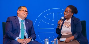 (Left to Right) Commercial International Bank (CIB) Group Chief Financial Officer (CFO) Mr. Islam Zekry with Dr. Yvonne Maingey at an invite only luncheon; Mitigating Climate Risks; The Role of African Financial Institutions organized by The Kenyan Wall Street on May 28th June 2024 On the sidelines of the African Development Bank (AFDB) Group Annual Meetings in Nairobi