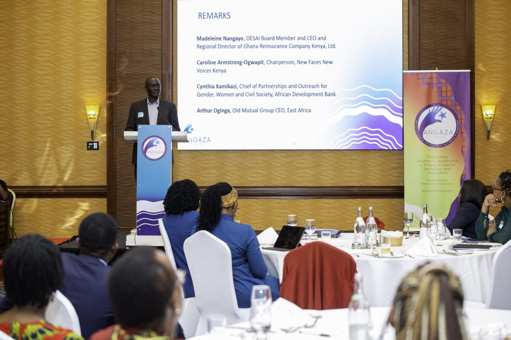 Arthur Oginga, Old Mutual Group CEO for East Africa shares remarks during the Angaza Forum Dialogue on the Manifesto for African Women in the Financial Sector. 
