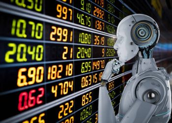 3d rendering humanoid robot analyze stock market