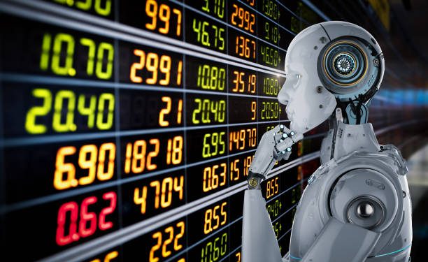 3d rendering humanoid robot analyze stock market