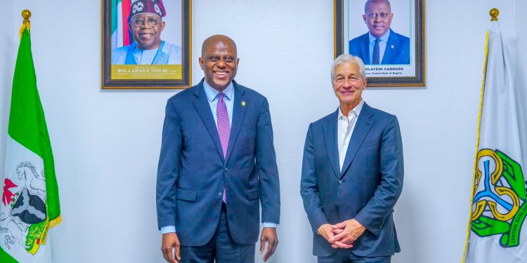 Central Bank of Nigeria Governor Olayemi Cardoso with Jamie Dimon, Chairman and Chief Executive Officer, JPMorgan Chase on Tuesday, October 16, 2024.