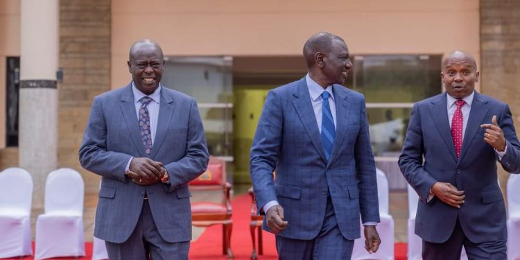 From Left to Right; Ousted Deputy President Rigathi Gachagua, President William Ruto and the incoming deputy president Kindiki Kithure