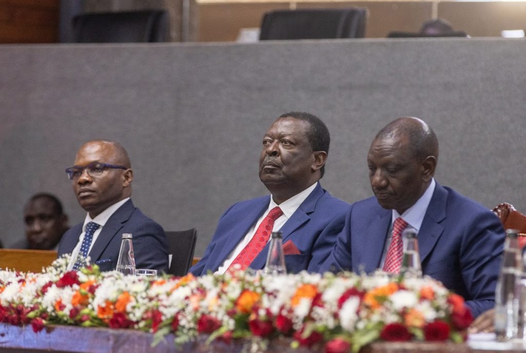 From left to right; Kenya Bankers Association Acting CEO Raimond Molenje, Kenya's Prime Cabinet Secretary Musalia Mudavadi and President William Ruto at the Inua Biashara MSMEs Exhibition in Nairobi on16th October 2024