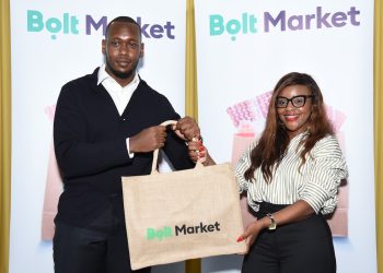 Bolt Food General Manager Edgar Kitur and Regional PR Manager Sandra Suzanne Buyole during the launch of Bolt Market