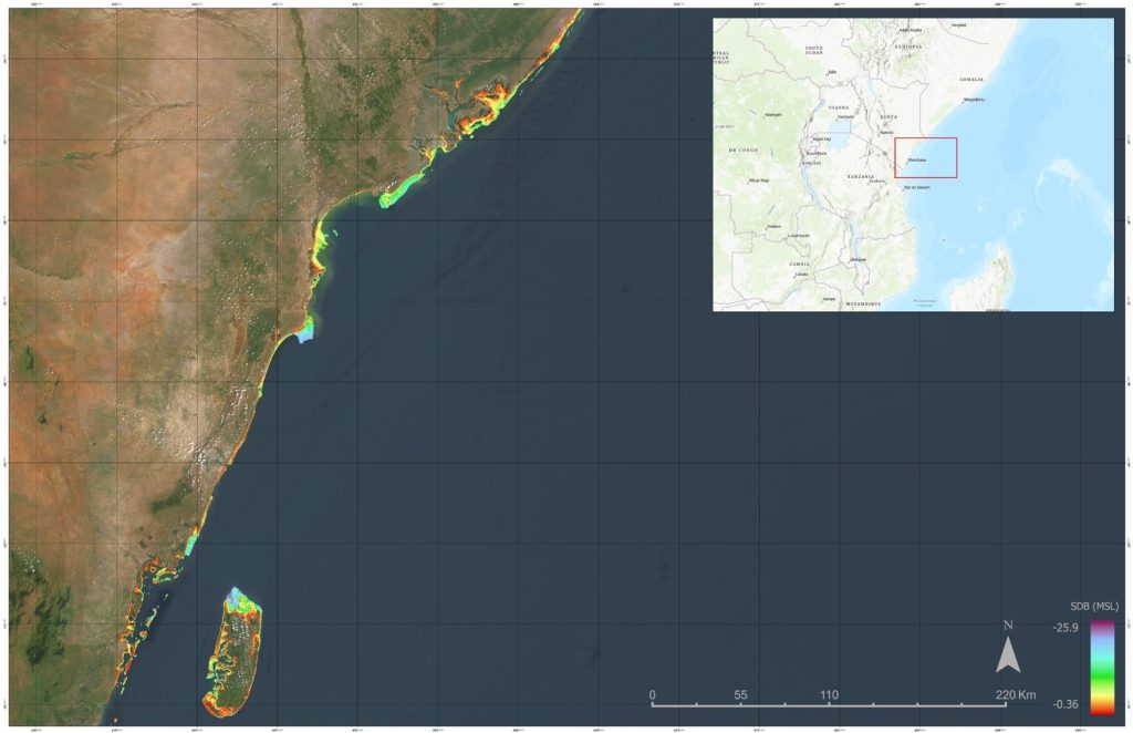 3D image of Satellite-Derived Bathymetry (SDB) in Kenya